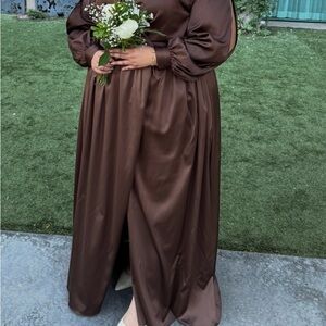 Elegant Brown Satin Dress